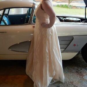 Elegant Shimmery Pale Blush Spaghetti Strap Gown